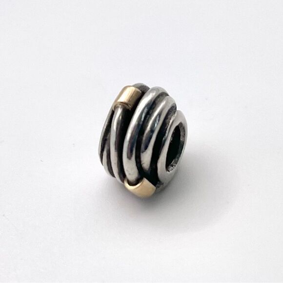 Pandora 790251 Sterling Silver & 14k Yellow Gold Twisted Rope Bead Charm Retired - Picture 7 of 7
